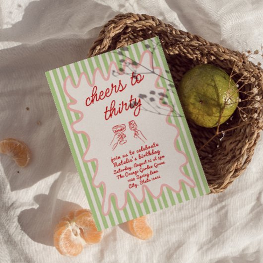 30e Hand Getrokken Kleurrijke Strepen Verjaardagsf Kaart