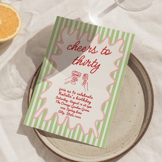 30e Hand Getrokken Kleurrijke Strepen Verjaardagsf Kaart