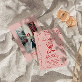 30e Hand Getrokken Rode Boog Champagne Foto Verjaa Kaart