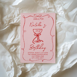 30e Hand Getrokken Rode Boog Martini Dertig Verjaa Kaart