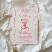 30e Hand Getrokken Roze Bow Martini Doddle Verjaar Kaart