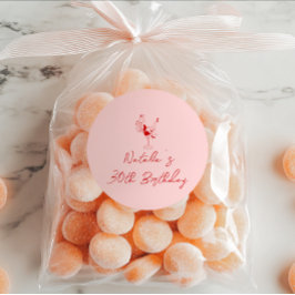 30e Hand Getrokken Roze Cocktail Meisje Verjaardag Ronde Sticker