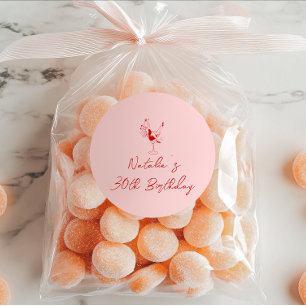 30e Hand Getrokken Roze Cocktail Meisje Verjaardag Ronde Sticker