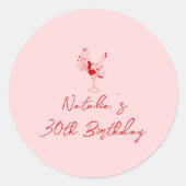 30e Hand Getrokken Roze Cocktail Meisje Verjaardag Ronde Sticker (Voorkant)