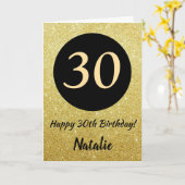 30e Happy Birthday Black en Gold Glitter Card Kaart (Gele Bloem)