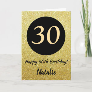 30e Happy Birthday Black en Gold Glitter Card Kaart