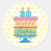30e Happy Birthday Cake Yellow Stippen Ronde Sticker (Voorkant)