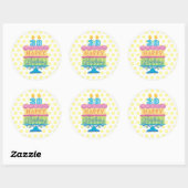 30e Happy Birthday Cake Yellow Stippen Ronde Sticker (Vel)