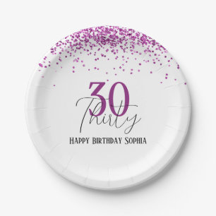 30e Happy Birthday Donker Roze Glitter Girly Party Papieren Bordje