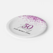 30e Happy Birthday Donker Roze Glitter Girly Party Papieren Bordje (Gekanteld)