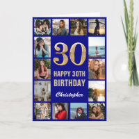 30e Happy Birthday Navy Blue & Gold Photo Collage