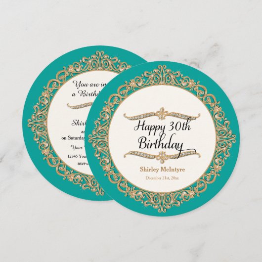 30e Happy Birthday Party Celebration Round Invite Kaart (Voorkant / Achterkant)