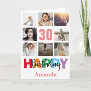 30e Happy Birthday Photo Collage Modern Pink Card Kaart