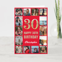 30e Happy Birthday Red en Gold Photo Collage