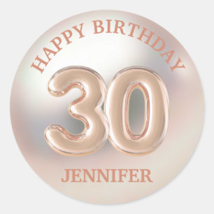 30e Happy Birthday roos Goud Stijlvol Modern Ronde Sticker