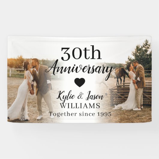 30e huwelijksverjaardag aangepaste 2 foto-collage spandoek (Horizontaal)