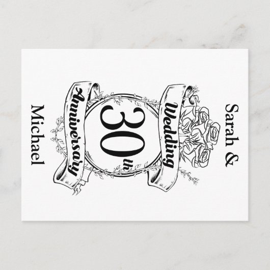 30e huwelijksverjaardag Bloemen Roos Romantisch Briefkaart (Voorkant)