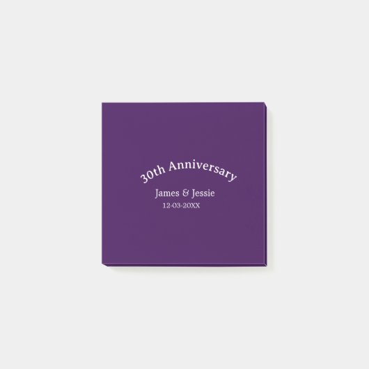 30e huwelijksverjaardag naam datum paars eenvoudig post-it® notes (Voorkant)