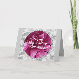 30e huwelijksverjaardagskaart, parels & roze flora kaart