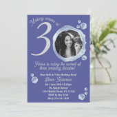 30e Indigo Blue Bubbles Verjaardagsfeest Foto Kaart (Staand voorkant)