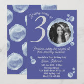 30e Indigo Blue Bubbles Verjaardagsfeest Foto Kaart (Voorkant / Achterkant)