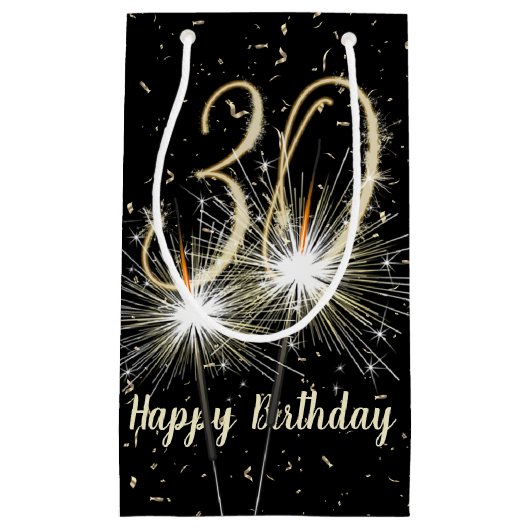 30e jaarsparkler op zwart klein cadeauzakje (Voorkant)