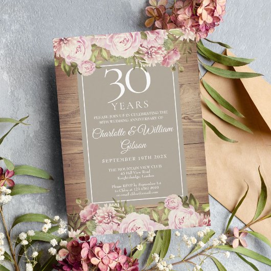30e Jubileum Boho Rustic Rozen Kaart