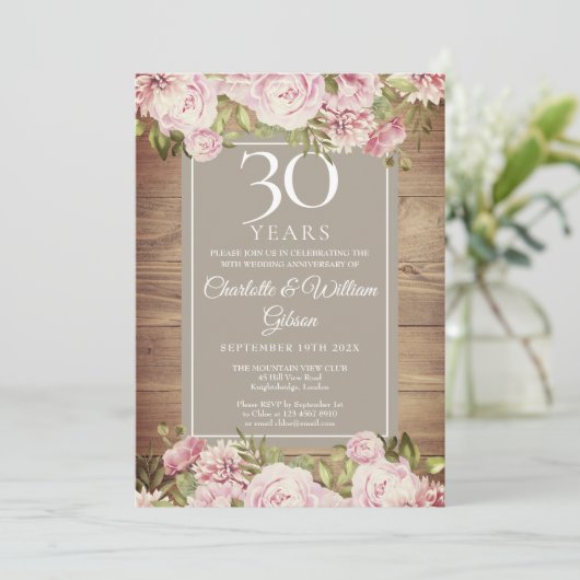 30e Jubileum Boho Rustic Rozen Kaart (Staand voorkant)