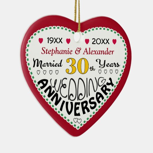 30e Jubileum cadeau hartvormige kerst Keramisch Ornament (Rechts)