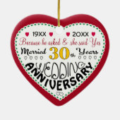 30e Jubileum cadeau hartvormige kerst Keramisch Ornament (Achterkant)