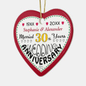 30e Jubileum cadeau hartvormige kerst Keramisch Ornament (Links)