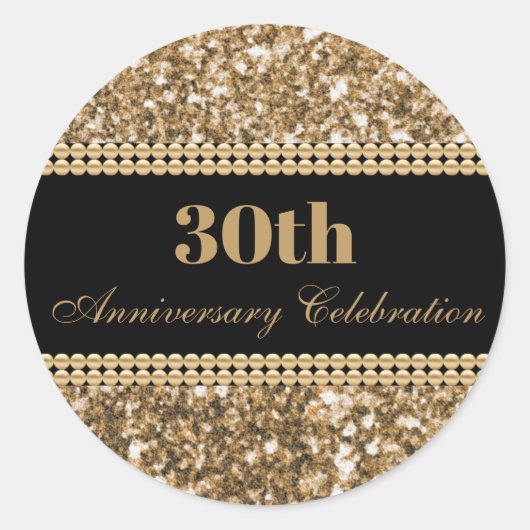 30e Jubileum Celebration Gold Glitter Parels Ronde Sticker (Voorkant)