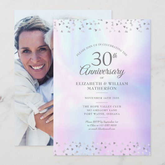 30e Jubileum Foto Pearl Hearts Confetti Kaart (Voorkant / Achterkant)