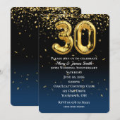 30e Jubileum Gold Balloons Confetti Uitnodiging (Voorkant / Achterkant)