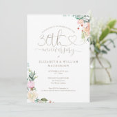 30e jubileum Hart Script Bloem Monogram Kaart (Staand voorkant)