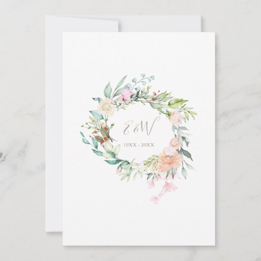 30e jubileum Hart Script Bloem Monogram Kaart (Achterkant)