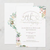 30e jubileum Hart Script Bloem Monogram Kaart (Voorkant / Achterkant)