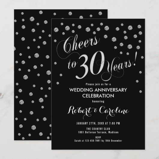 30e Jubileum in zwart en zilver Kaart (Voorkant / Achterkant)