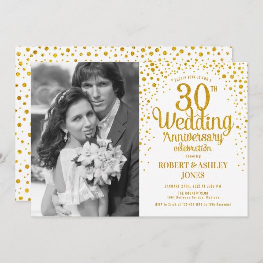 30e Jubileum met foto - Wit Goud Kaart (Voorkant / Achterkant)