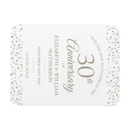 30e Jubileum Opslaan Datum Hartelijk Confetti Magneet (Horizontaal)