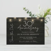 30e Jubileum Party Rustic Wood Lights Save The Date (Staand voorkant)