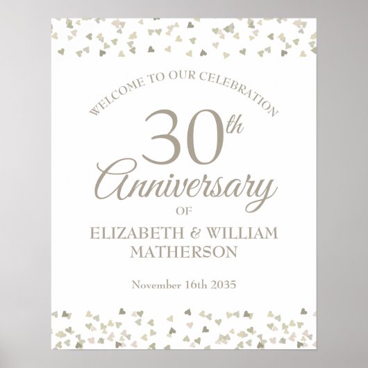 30e Jubileum Pearl Love Hearts Welcome Sign Poster (Voorkant)