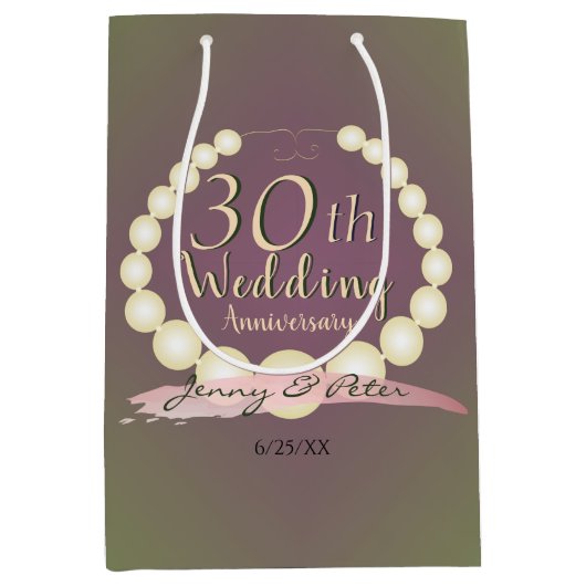 30e Jubileum Pearls op Plum Moss Medium Cadeauzakje (Voorkant)