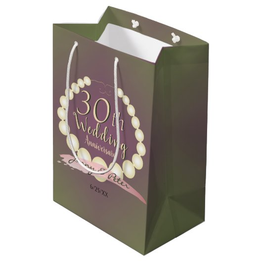 30e Jubileum Pearls op Plum Moss Medium Cadeauzakje (Achterkant Gekanteld)