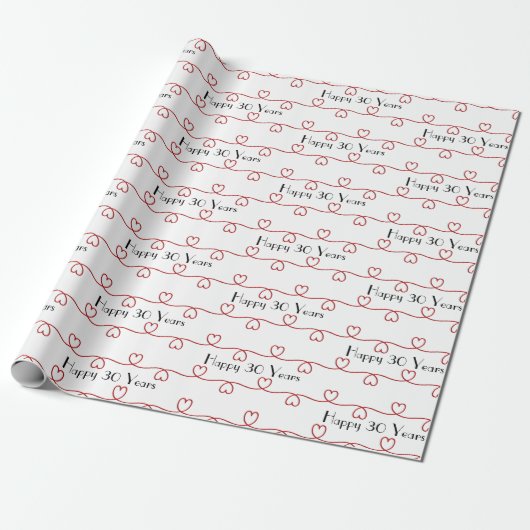 30e Jubileum Red Hearts Cadeaupapier (Uitgerold)