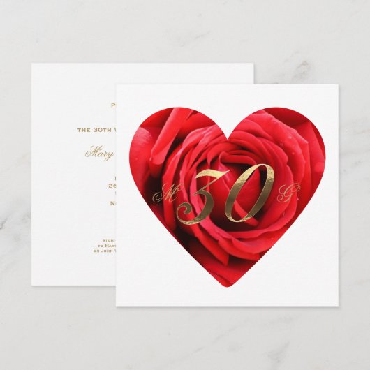 30e Jubileum Rood rozen Hart Elegant Kaart (Voorkant / Achterkant)