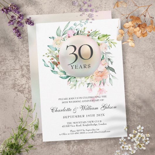 30e Jubileum Rozen Floral Chic Pearl Kaart