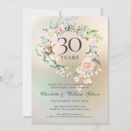 30e Jubileum Rozen Floral Pearl Kaart (Voorkant)