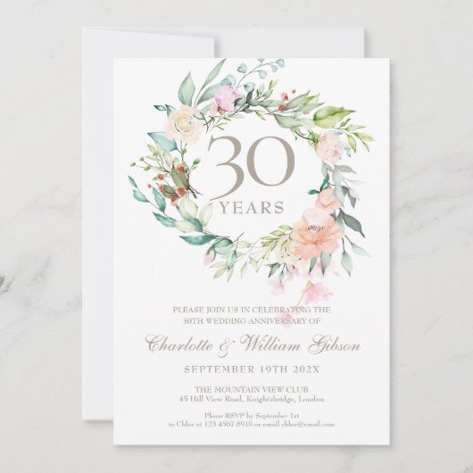 30e Jubileum Rozen Pearl Wedding Floral Foto Kaart (Voorkant)