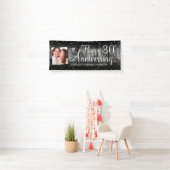 30e Jubileum Rustic Wood Foto Silver Confetti Spandoek (Insitu)
